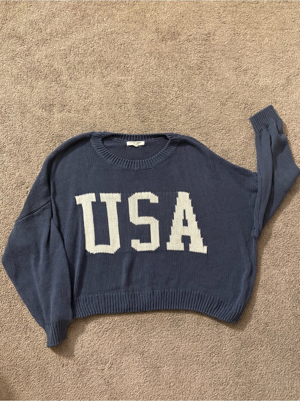 Grayson Threads Blue Crewneck Sweater with White USA Graphic